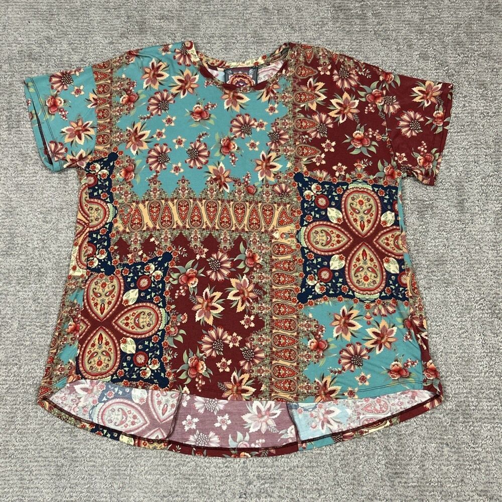 Johnny Was Thena Box Swing Tee Top Womens Medium Oversized Viscose Bamboo Shirt